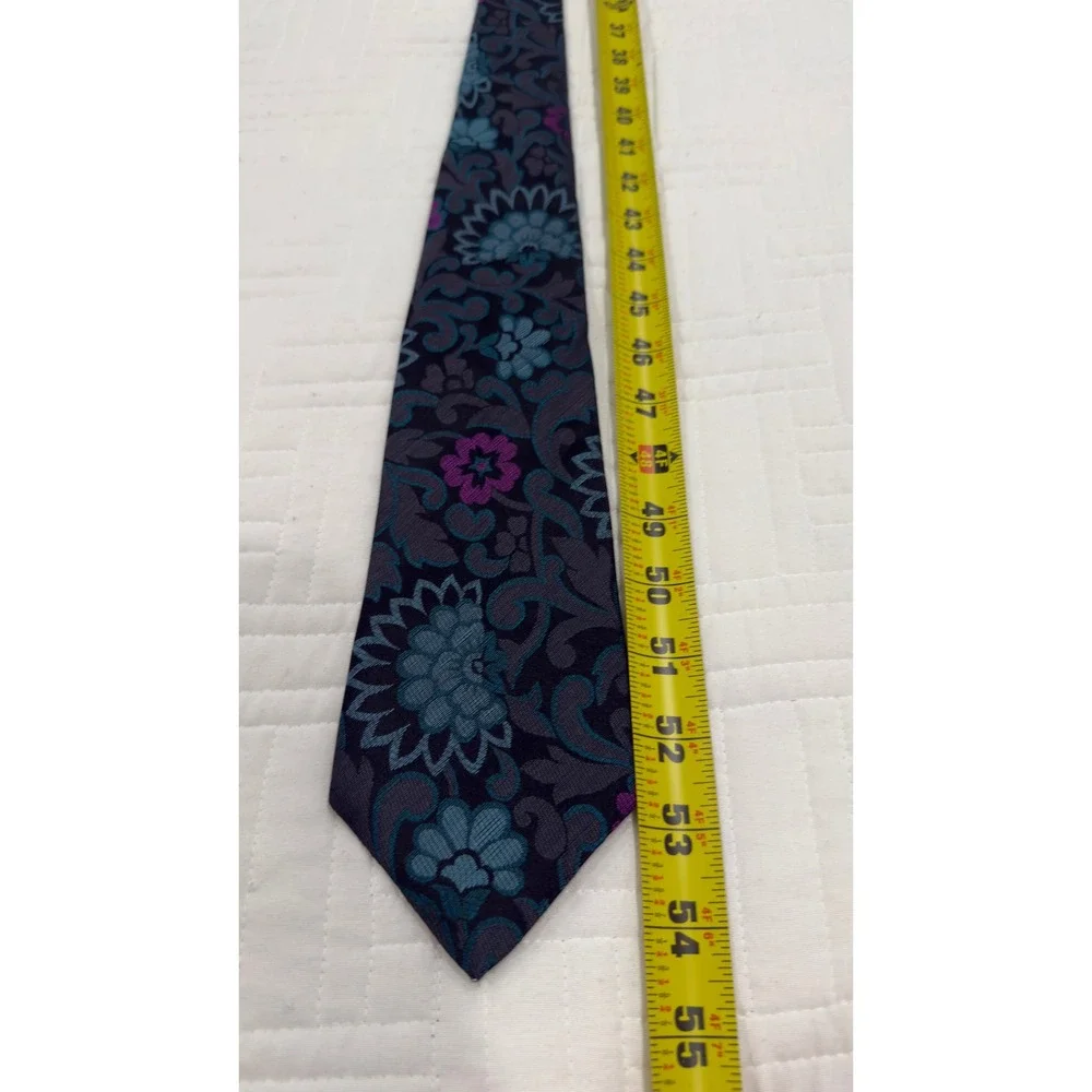 The Tailored Man San Francisco Floral Paisley Brocade Silk Necktie Teal Purple